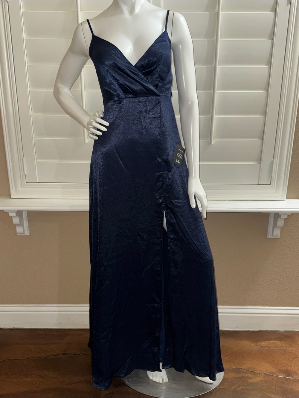 Lulus Constantine Navy Blue Satin Maxi Dress